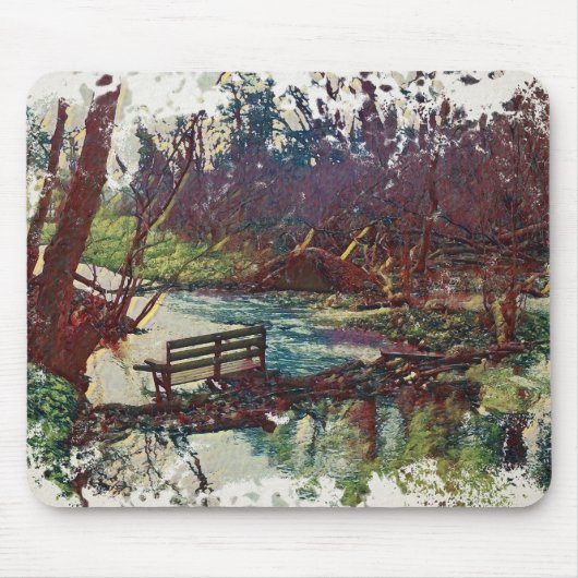 Impressionist Lakeside Bench at Willow Hall Dam Mousepad (Vorne)