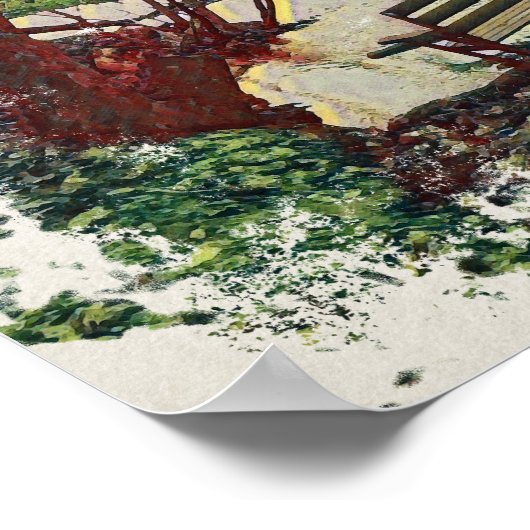 Impressionist Lakeside Bench at Willow Hall Dam Poster (Ecke)