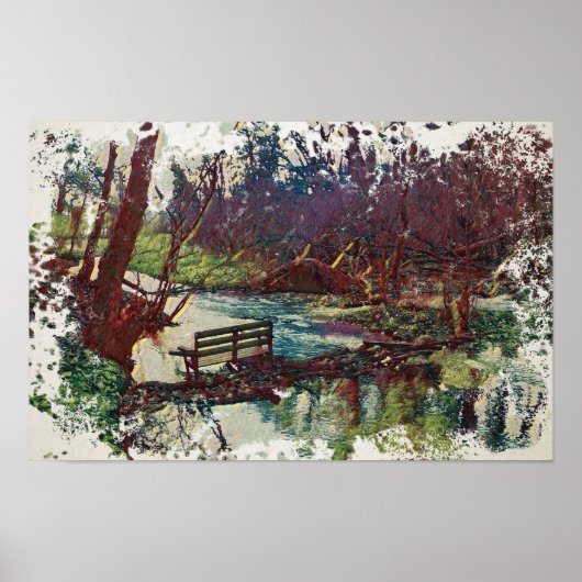 Impressionist Lakeside Bench at Willow Hall Dam Poster (Vorne)