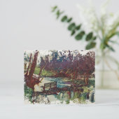 Impressionist Lakeside Bench at Willow Hall Dam Postkarte (Stehend Vorderseite)