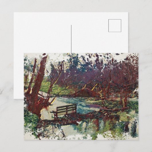 Impressionist Lakeside Bench at Willow Hall Dam Postkarte (Vorne/Hinten)