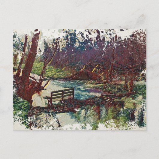 Impressionist Lakeside Bench at Willow Hall Dam Postkarte (Vorderseite)