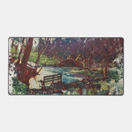 Impressionist Lakeside Bench at Willow Hall Dam Schreibtischunterlage