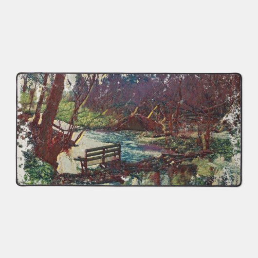 Impressionist Lakeside Bench at Willow Hall Dam Schreibtischunterlage (Vorderseite)