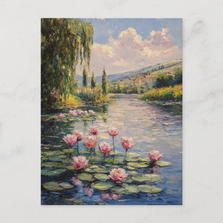 Impressionist Lily Pads Willow Tree Postkarte