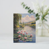 Impressionist Lily Pads Willow Tree Postkarte (Stehend Vorderseite)