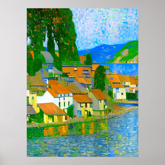 Impressionist Mediterranean Village by the Sea Poster (Vorne)