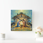Impressionist Painting Nativity Scene Quadratische Wanduhr (Zuhause)