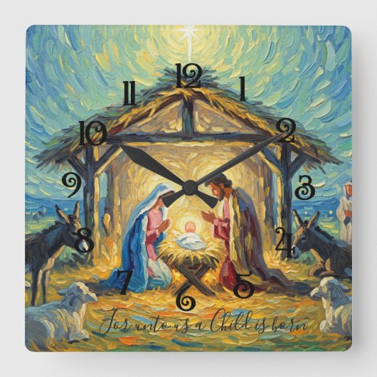 Impressionist Painting Nativity Scene Quadratische Wanduhr (Vorderseite)