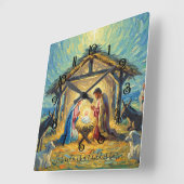 Impressionist Painting Nativity Scene Quadratische Wanduhr (Winkel)