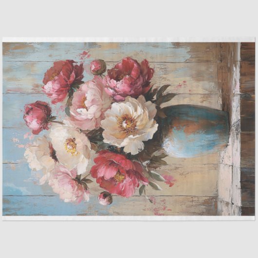 Impressionist Pink Blume Blue Vase Decoupage Seidenpapier (Vorderseite)