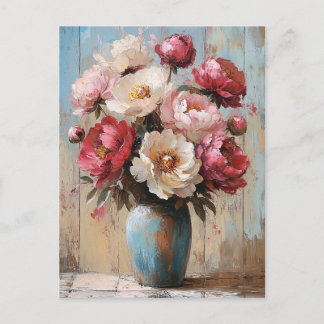 Impressionist Pink Blume Blue Vase Postkarte