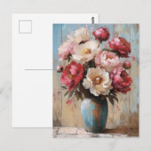 Impressionist Pink Blume Blue Vase Postkarte (Vorne/Hinten)