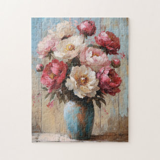 Impressionist Pink Blume Blue Vase Puzzle