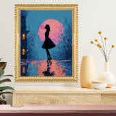 Impressionist Pink Moon Woman Bubble Gum Bubble Poster