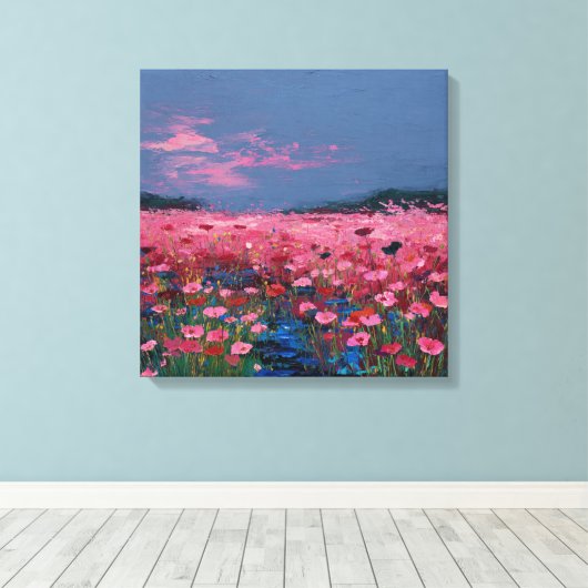 Impressionist Pink Poppy Field Textured Canvas Wal Leinwanddruck (Insitu (Holzboden))