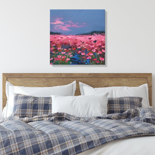 Impressionist Pink Poppy Field Textured Canvas Wal Leinwanddruck (Insitu (Schlafzimmer))