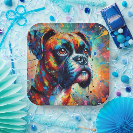 Impressionist Pop Art Boxer Dog Organisation Pappteller (Party)