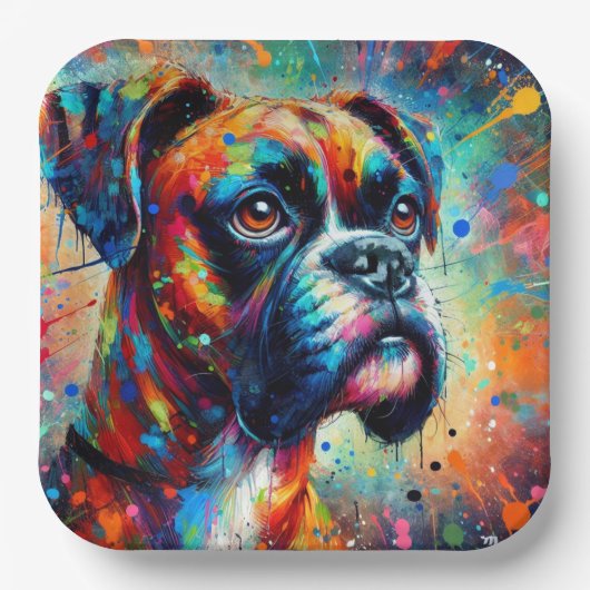 Impressionist Pop Art Boxer Dog Organisation Pappteller (Vorderseite)