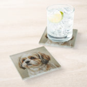 Impressionist Shih Tzu Art Coaster Glasuntersetzer (Schrägansicht)