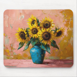 Impressionist Sonnenblumen in einer blauen Vase Mousepad