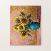 Impressionist Sonnenblumen in einer blauen Vase Puzzle (Vertikal)