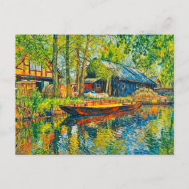 Impressionist Spreewald Farmhouse with Wooden Boat Postkarte