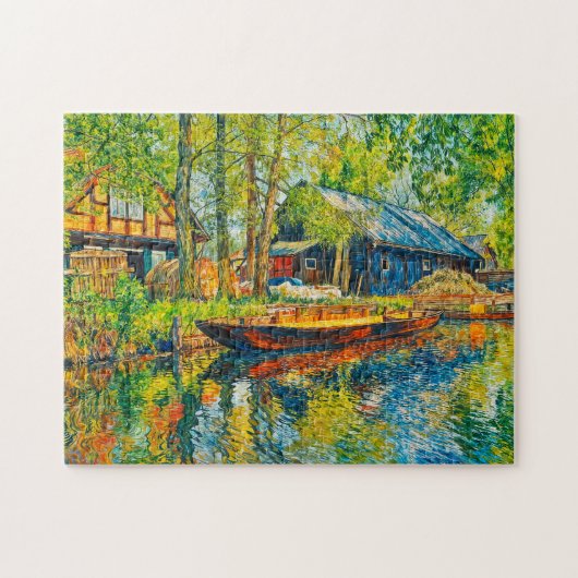 Impressionist Spreewald Farmhouse with Wooden Boat Puzzle (Horizontal)