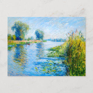 Impressionist Spring Riverbank mit Booten Feiertagspostkarte