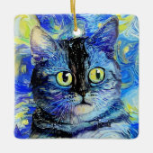 Impressionist Starry Night Tabby Cat Portrait Keramikornament (Vorderseite)