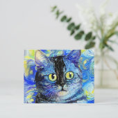 Impressionist Starry Night Tabby Cat Portrait Postkarte (Stehend Vorderseite)
