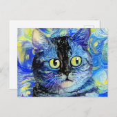 Impressionist Starry Night Tabby Cat Portrait Postkarte (Vorne/Hinten)