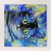 Impressionist Starry Night Tabby Cat Portrait Puzzle (Horizontal)
