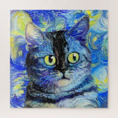 Impressionist Starry Night Tabby Cat Portrait Puzzle (Vertikal)