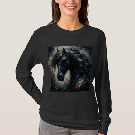 Impressionist Style Dark Horse Long Sleeve T-Shirt (Vorderseite)