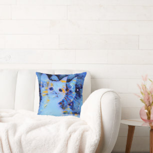 Impressionist Style Kitten Art of Cat Lovers Blue Kissen