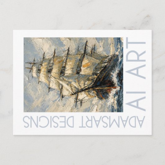 Impressionist Tall Ship at Sea Nautical Art Postkarte (Vorderseite)