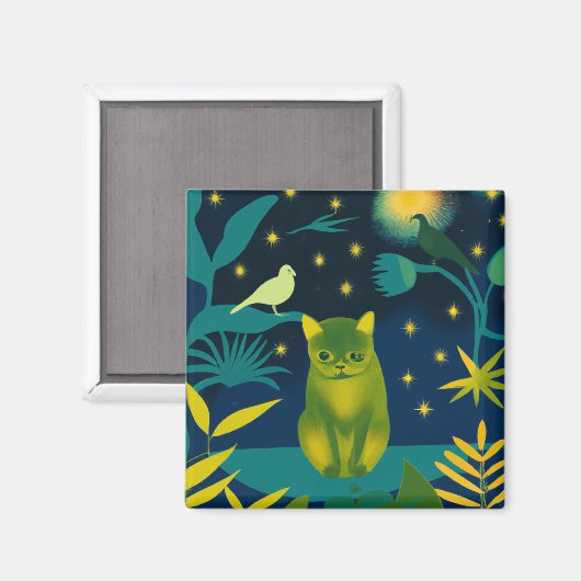 Impressionist Tropical Cat Painting Magnet (Vorderseite/Rückseite)