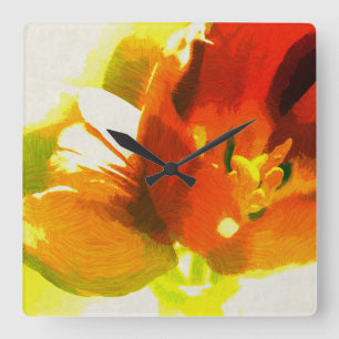 Impressionist Tulip Square Wall Clock Quadratische Wanduhr
