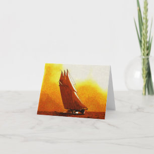 Impressionist Vintag Racing Yacht Note Card Feiertagskarte