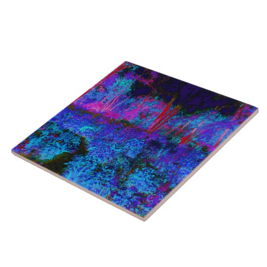 Impressionistic Dark Blue and Red Garden Landscape Fliese (Seite)