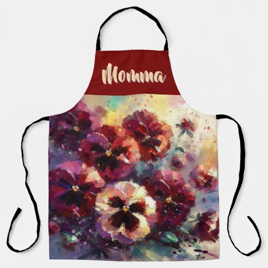 Impressionistic Maroon Pansies Floral Personalized Schürze (Vorderseite)