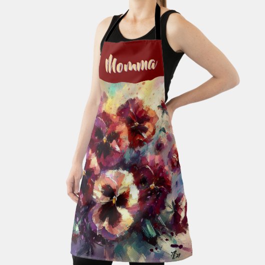 Impressionistic Maroon Pansies Floral Personalized Schürze (InSitu)