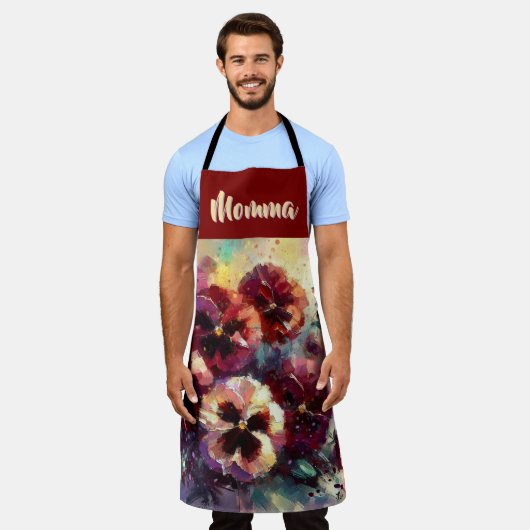 Impressionistic Maroon Pansies Floral Personalized Schürze (Getragen)