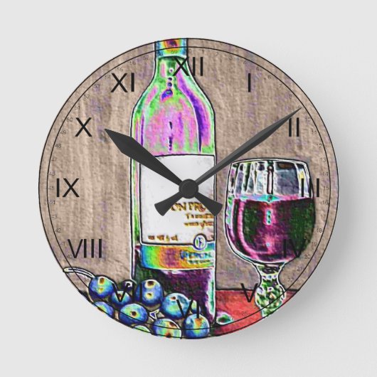 Impressionistic Wine and Grapes Art Clock Runde Wanduhr (Vorderseite)