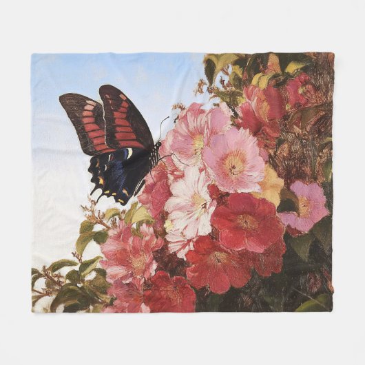 Impressionistin Butterfly und rosa Blume Fleecedecke (Vorderseite (Horizontal))