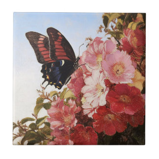 Impressionistin Butterfly und rosa Blume Fliese