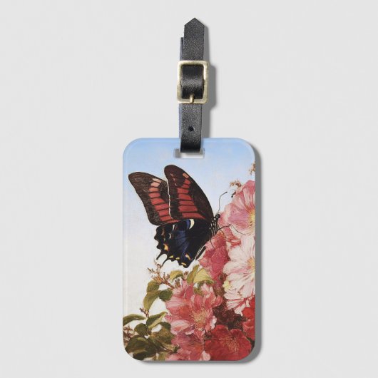 Impressionistin Butterfly und rosa Blume Gepäckanhänger (Vorderseite Vertikal)
