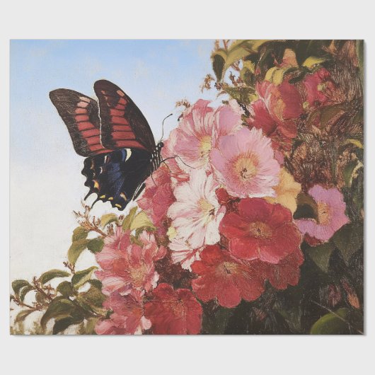 Impressionistin Butterfly und rosa Blume Geschenkpapier (Flach)