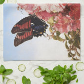 Impressionistin Butterfly und rosa Blume Geschirrtuch (Gefaltet)